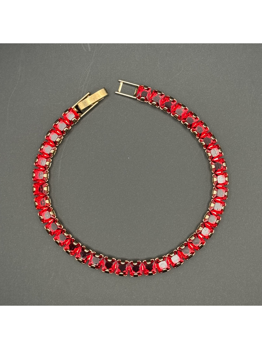 candy+clover red square crystal gold tone tennis bracelet